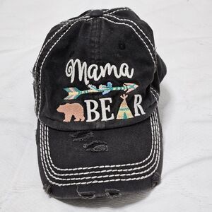 Mama Bear Distressed Logo Embroidered Ball Cap Black Kbethos Vintage Brand